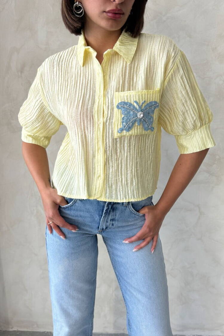 Butterfly Detailed Pleated Shirt