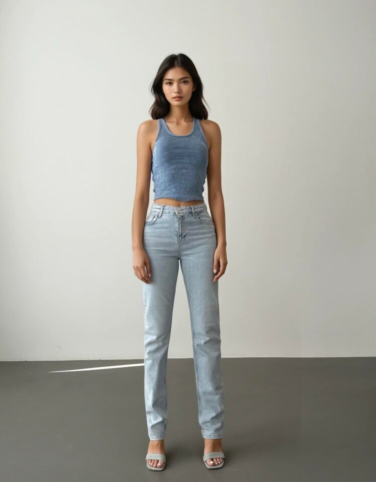 High Waist Tubular Cut Stone Detailed IceJeans Pants - Brand: LACARINO - Women's Clothing Wholesale - Globality Store
