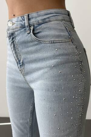High Waist Tubular Cut Stone Detailed IceJeans Pants - Brand: LACARINO - Women's Clothing Wholesale - Globality Store