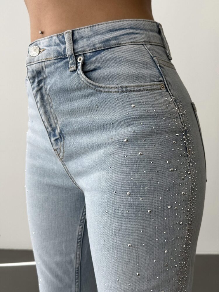 High Waist Tubular Cut Stone Detailed IceJeans Pants