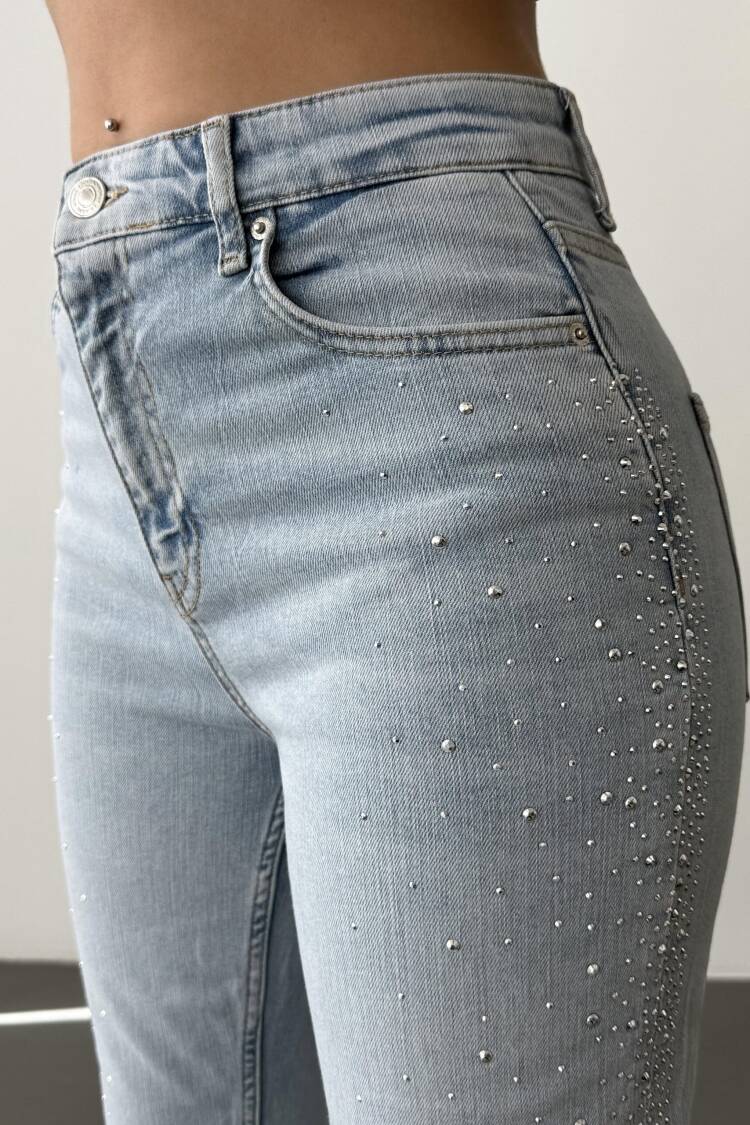 High Waist Tubular Cut Stone Detailed IceJeans Pants