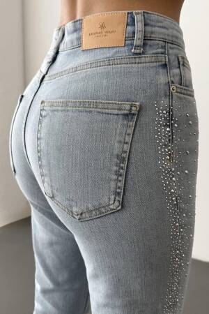 High Waist Tubular Cut Stone Detailed IceJeans Pants - Brand: LACARINO - Women's Clothing Wholesale - Globality Store