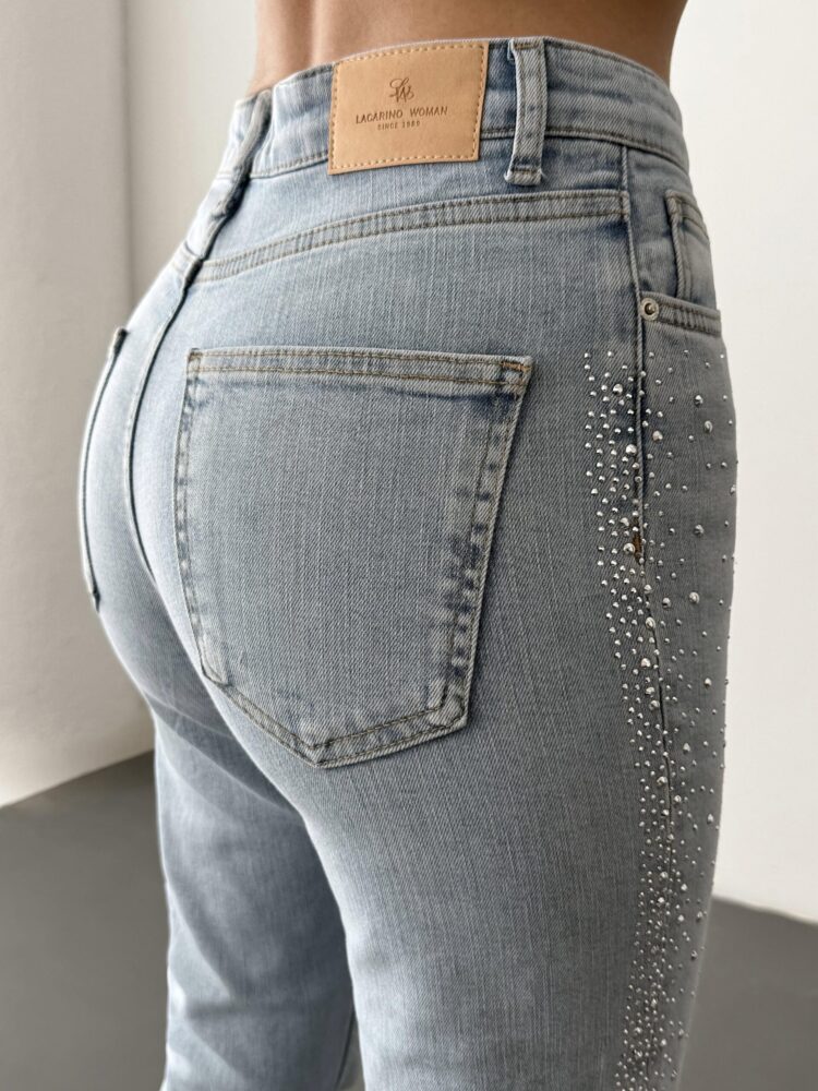High Waist Tubular Cut Stone Detailed IceJeans Pants