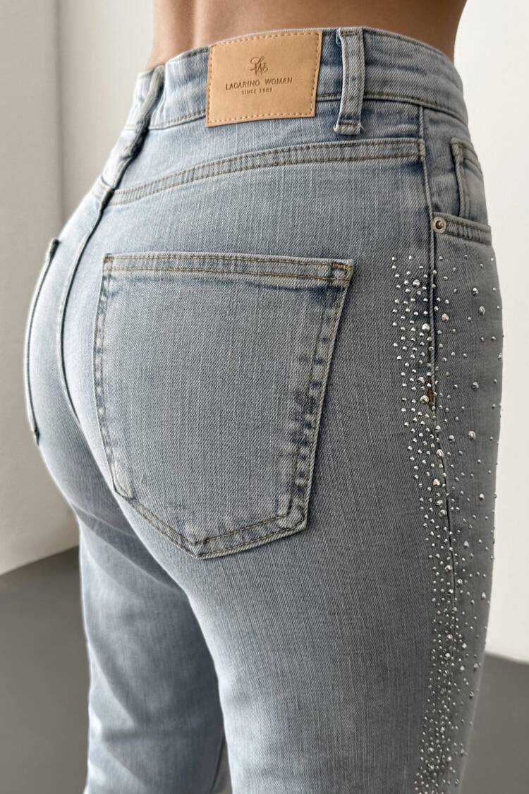 High Waist Tubular Cut Stone Detailed IceJeans Pants