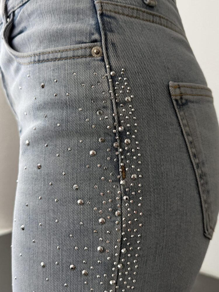 High Waist Tubular Cut Stone Detailed IceJeans Pants