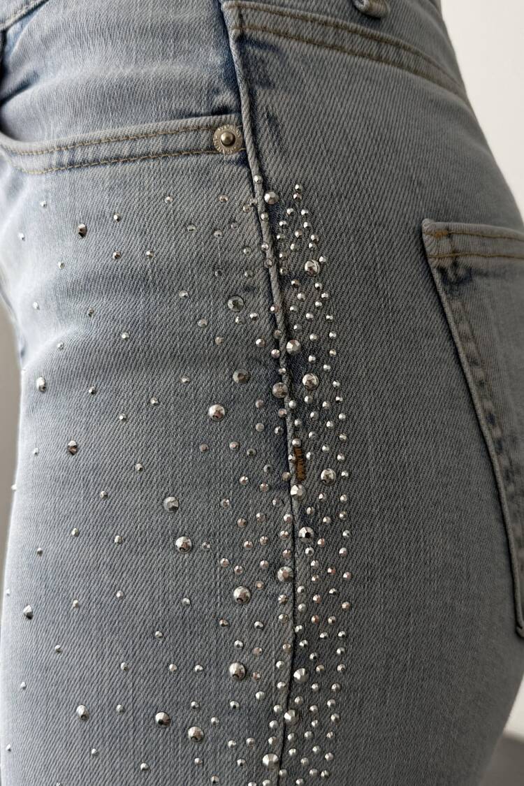 High Waist Tubular Cut Stone Detailed IceJeans Pants