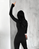 Women's Long Sleeve V-Neck Fingerprint Detail Camisole Jumpsuit - Black - Brand: Janes - Women's Clothing Wholesale - Globality Store