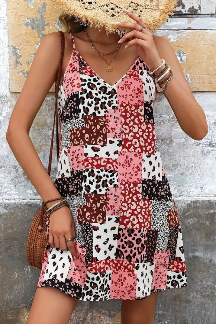 Women's Strappy V Neck Sweater Dress - Pink