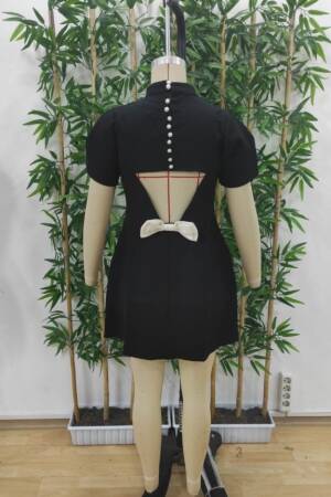 Women's Short Sleeve Turtleneck Back Butterfly Neckline Detailed Short Atlas Dress