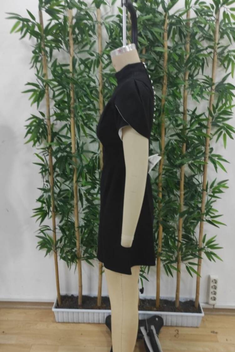 Women's Short Sleeve Turtleneck Back Butterfly Neckline Detailed Short Atlas Dress