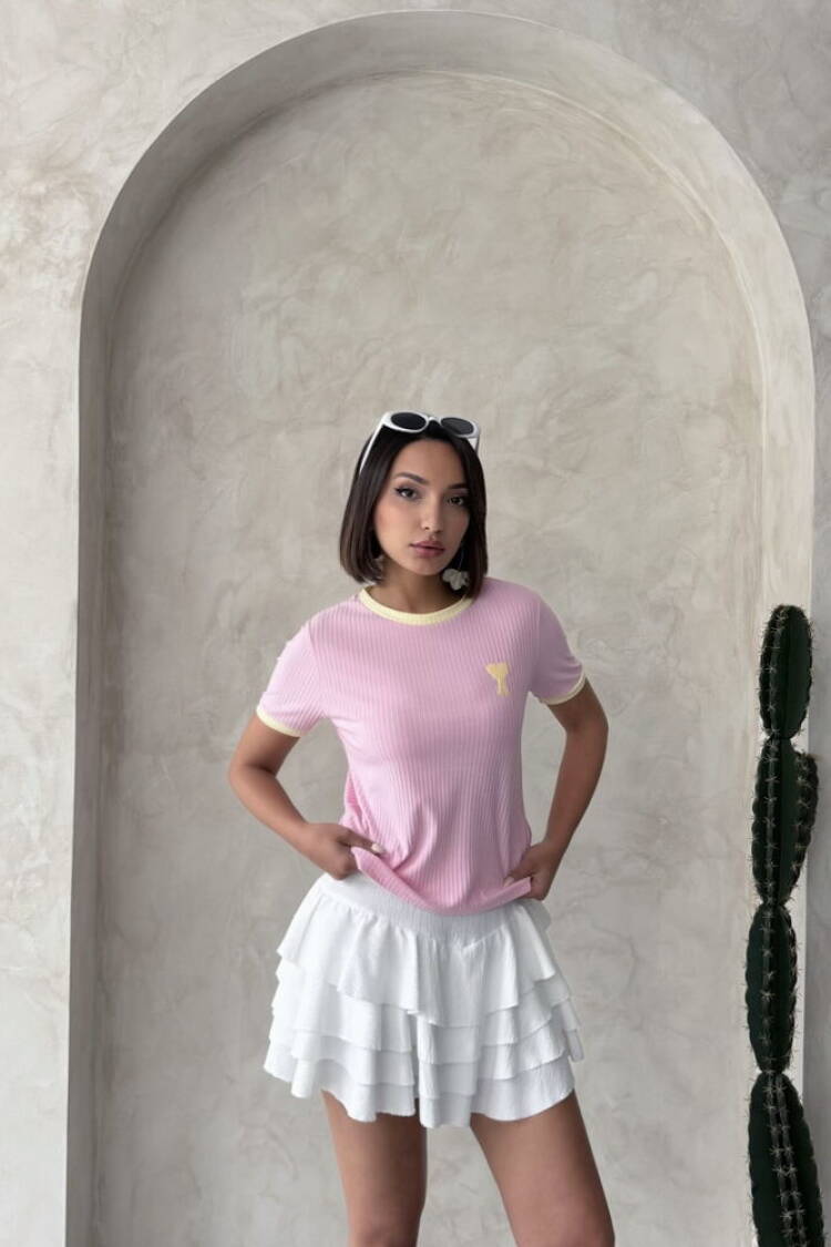 Embroidered T-Shirt Pink|