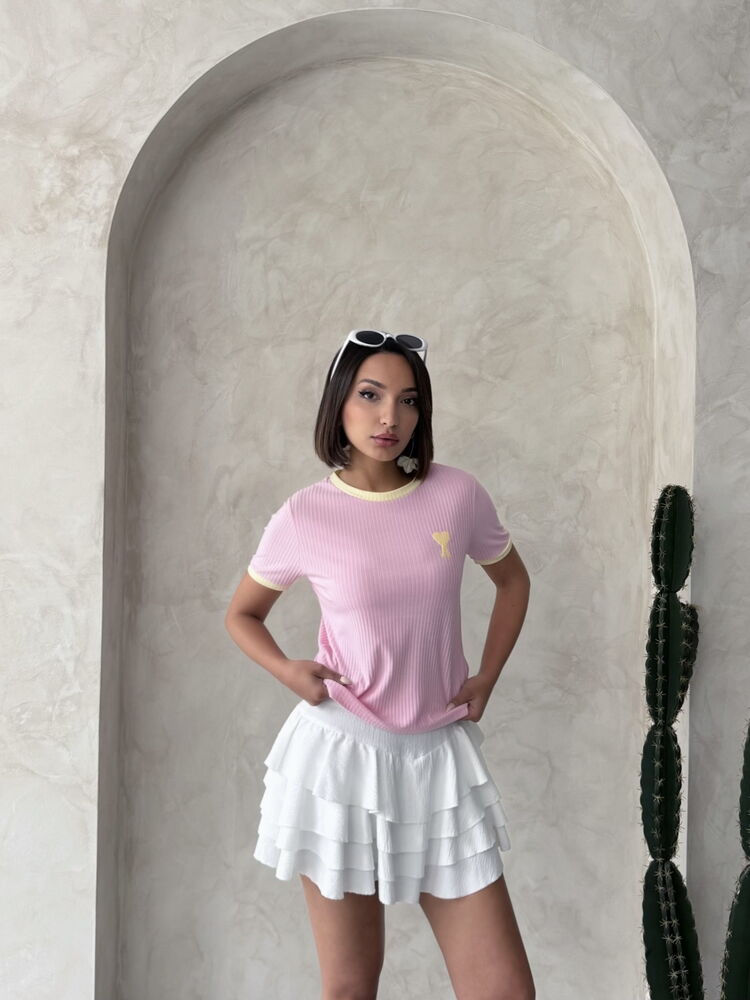 Embroidered T-Shirt Pink|