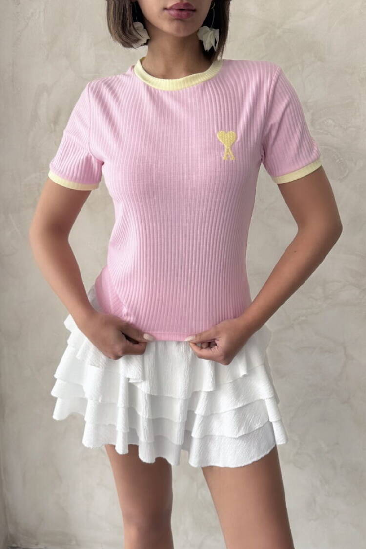 Embroidered T-Shirt Pink|
