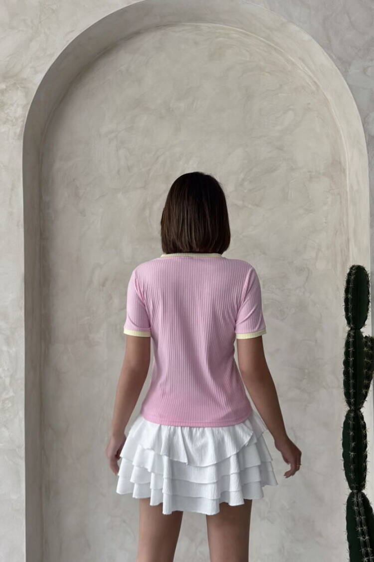 Embroidered T-Shirt Pink|