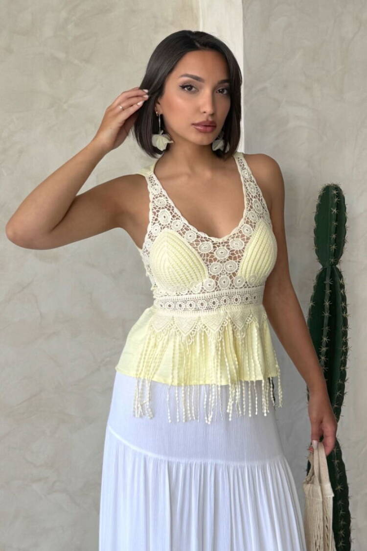 Guipure Detailed Strap Wholesale Blouse