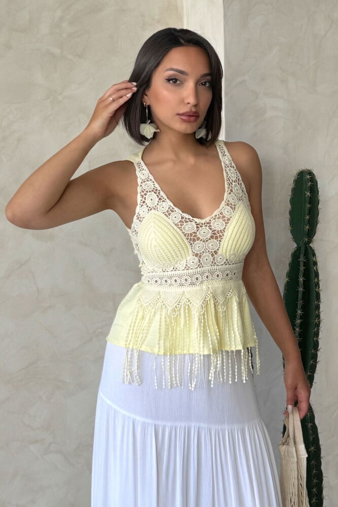 Guipure Detailed Strap Wholesale Blouse