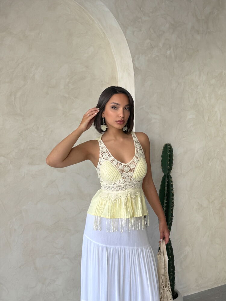 Guipure Detailed Strap Wholesale Blouse|