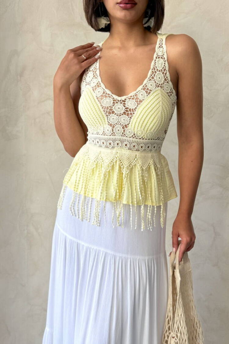 Guipure Detailed Strap Wholesale Blouse|