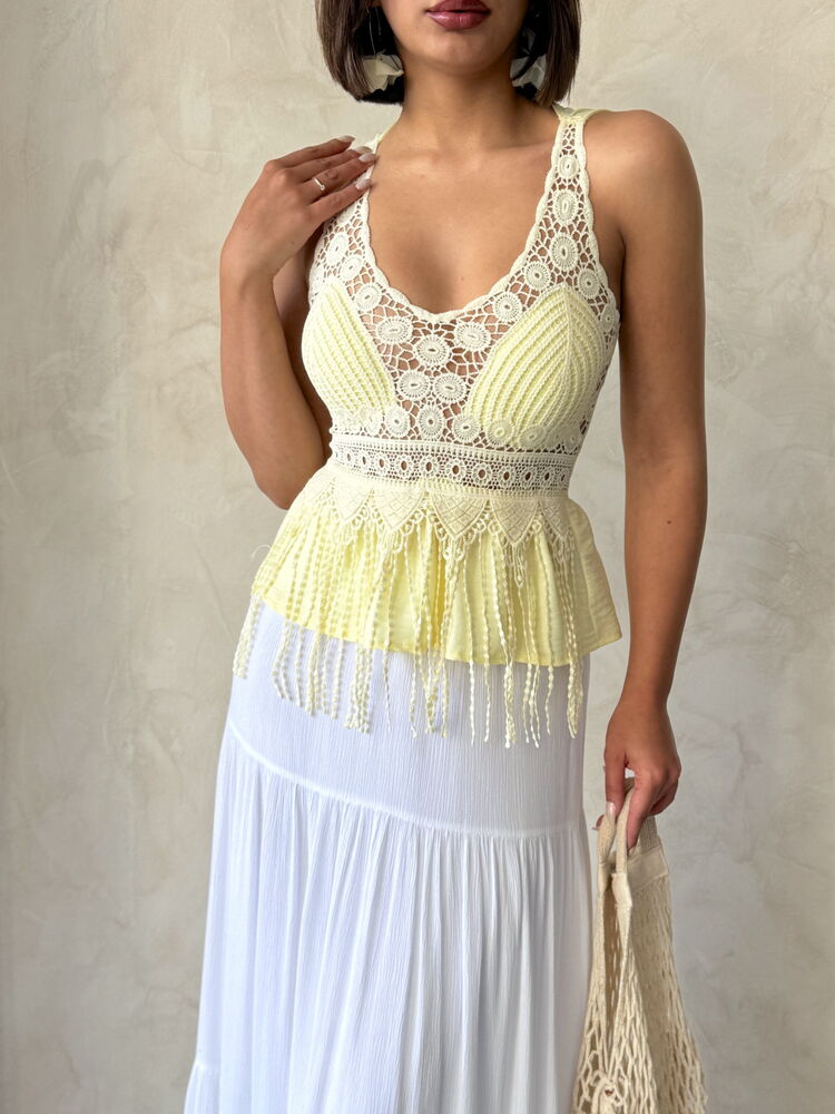 Guipure Detailed Strap Wholesale Blouse|