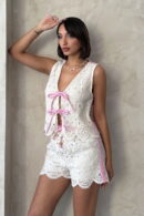 Jeans Detailed Front Tie Lace Wholesale Vest Raw