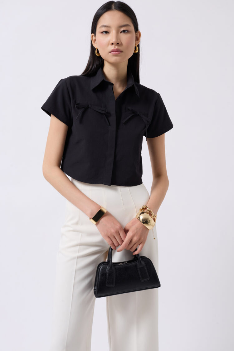 Ribbon Detail Crop Shirt - Brand: Black Fashion - Women's Clothing Wholesale - Globality Store
