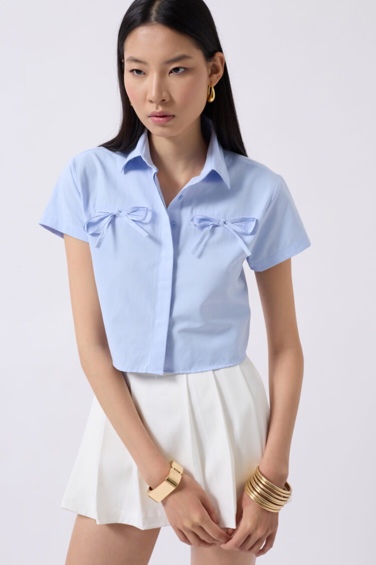 Ribbon Detail Crop Shirt - Brand: Black Fashion - Women's Clothing Wholesale - Globality Store