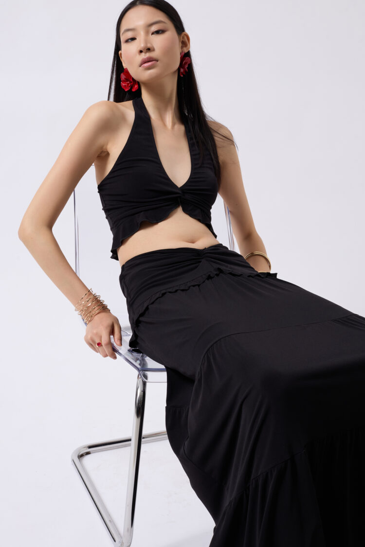Knot Detail Ruffled Crop - Brand: Black Fashion - Women's Clothing Wholesale - Globality Store