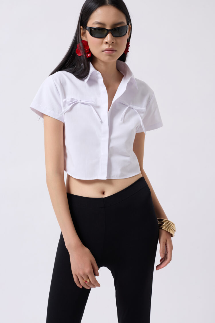 Ribbon Detail Crop Shirt - Brand: Black Fashion - Women's Clothing Wholesale - Globality Store