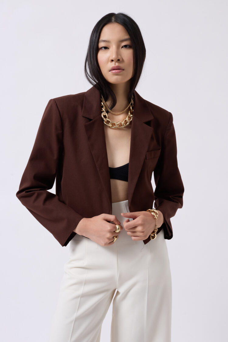Crop Linen Blazer Jacket - Brand: Black Fashion - Women's Clothing Wholesale - Globality Store