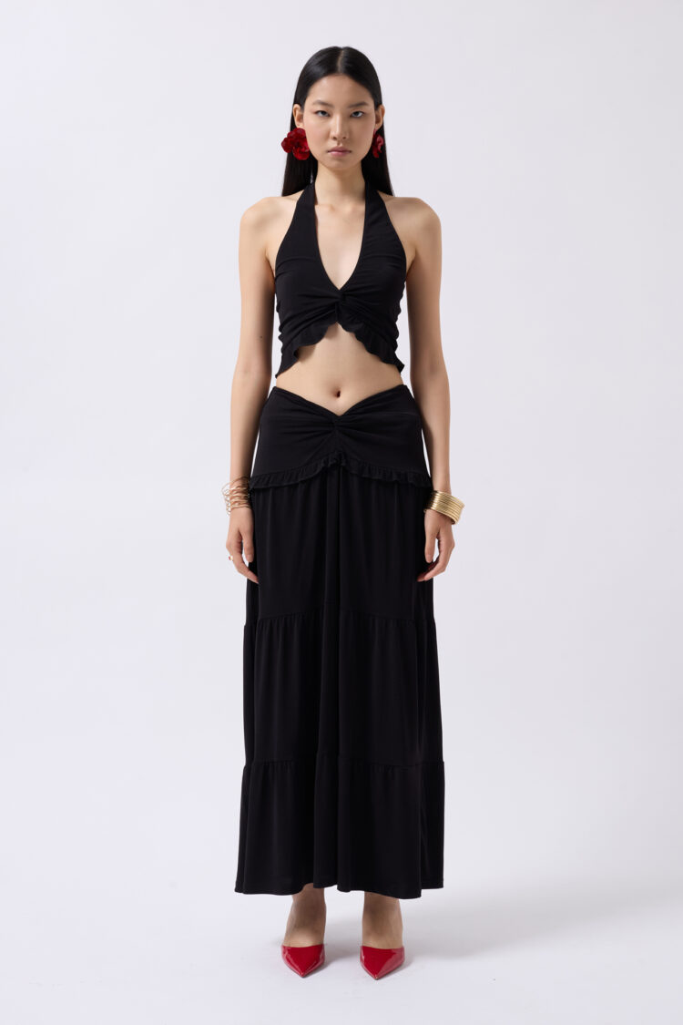 Ruffle Detail Asymmetric Waist Skirt