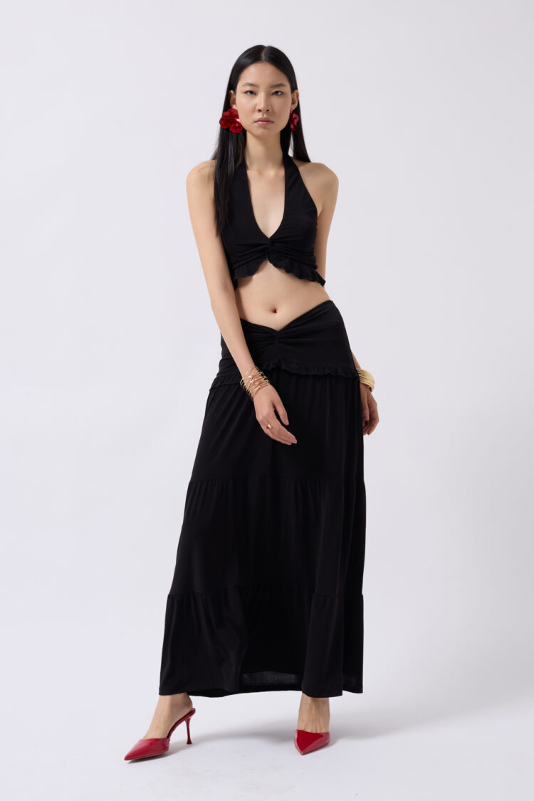Ruffle Detail Asymmetric Waist Skirt
