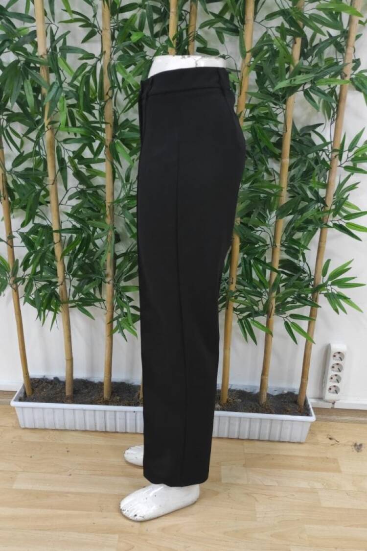 Women's High Waist Ribbed Imported Crepe Pants - Black
