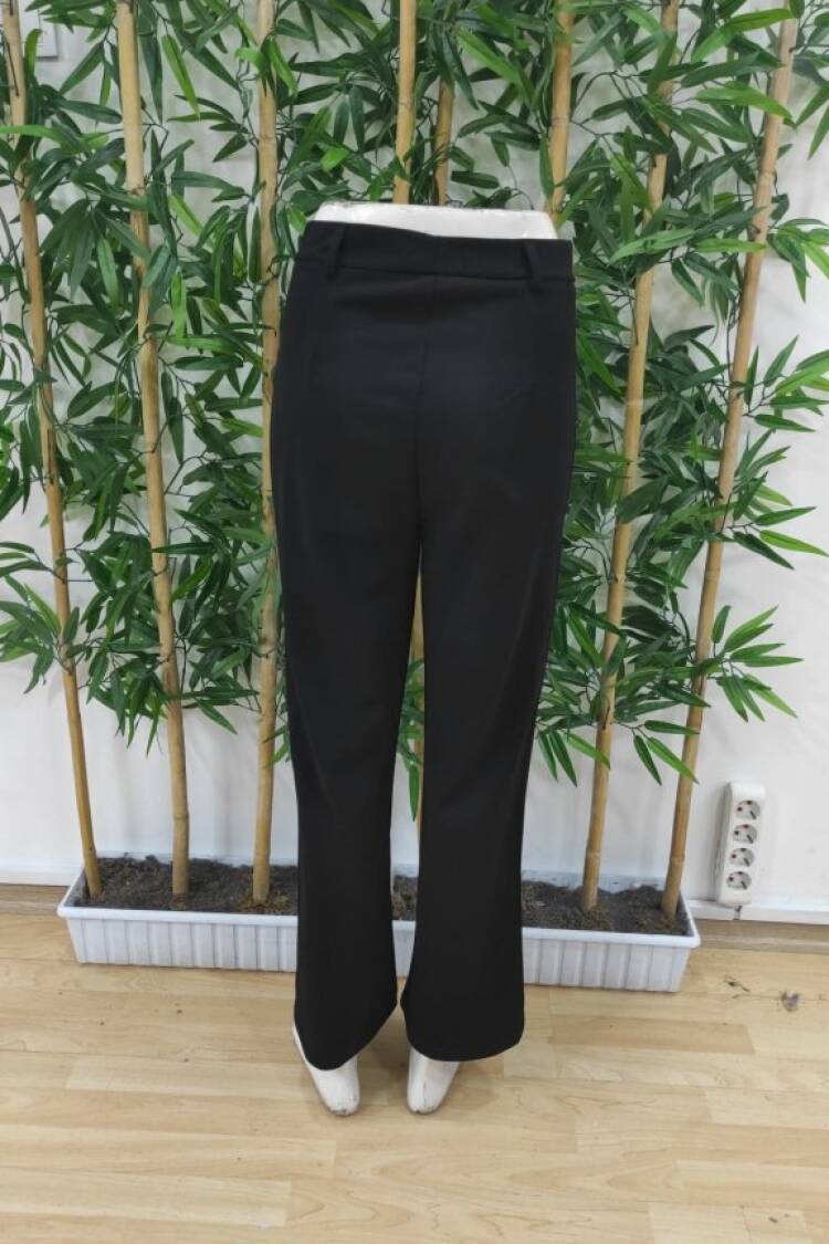 Women's High Waist Ribbed Imported Crepe Pants - Black