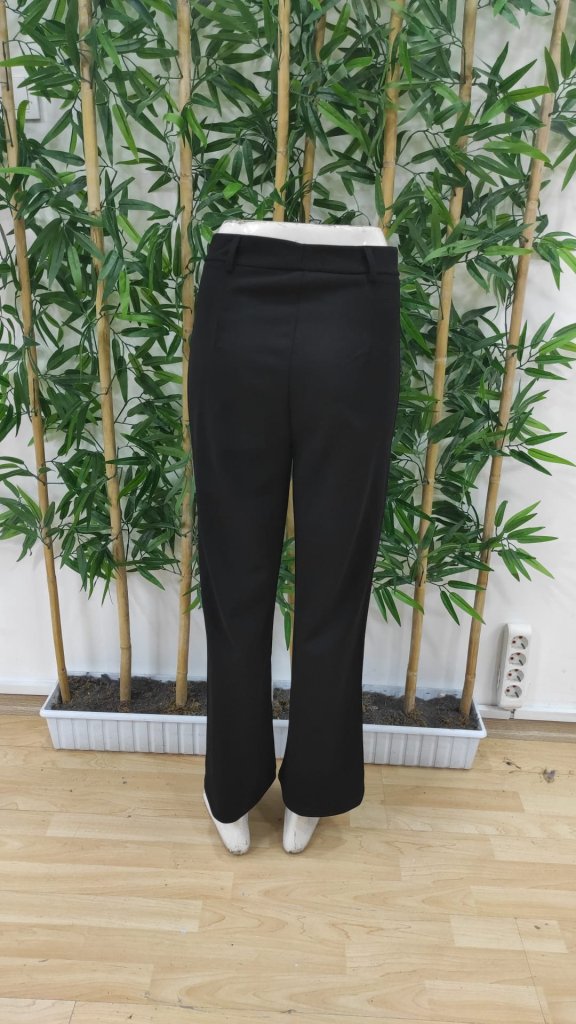 Women's High Waist Ribbed Imported Crepe Pants - Black