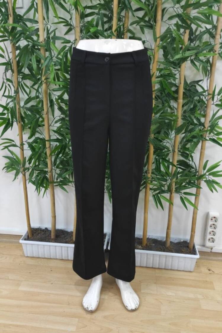 Women's High Waist Ribbed Imported Crepe Pants - Black