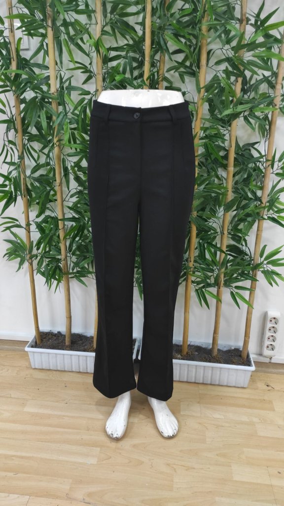 Women's High Waist Ribbed Imported Crepe Pants - Black