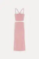 Rose Detail Skirt Suit - Powder - Brand: EYYO ATELIER - Women's Clothing Wholesale - Globality Store