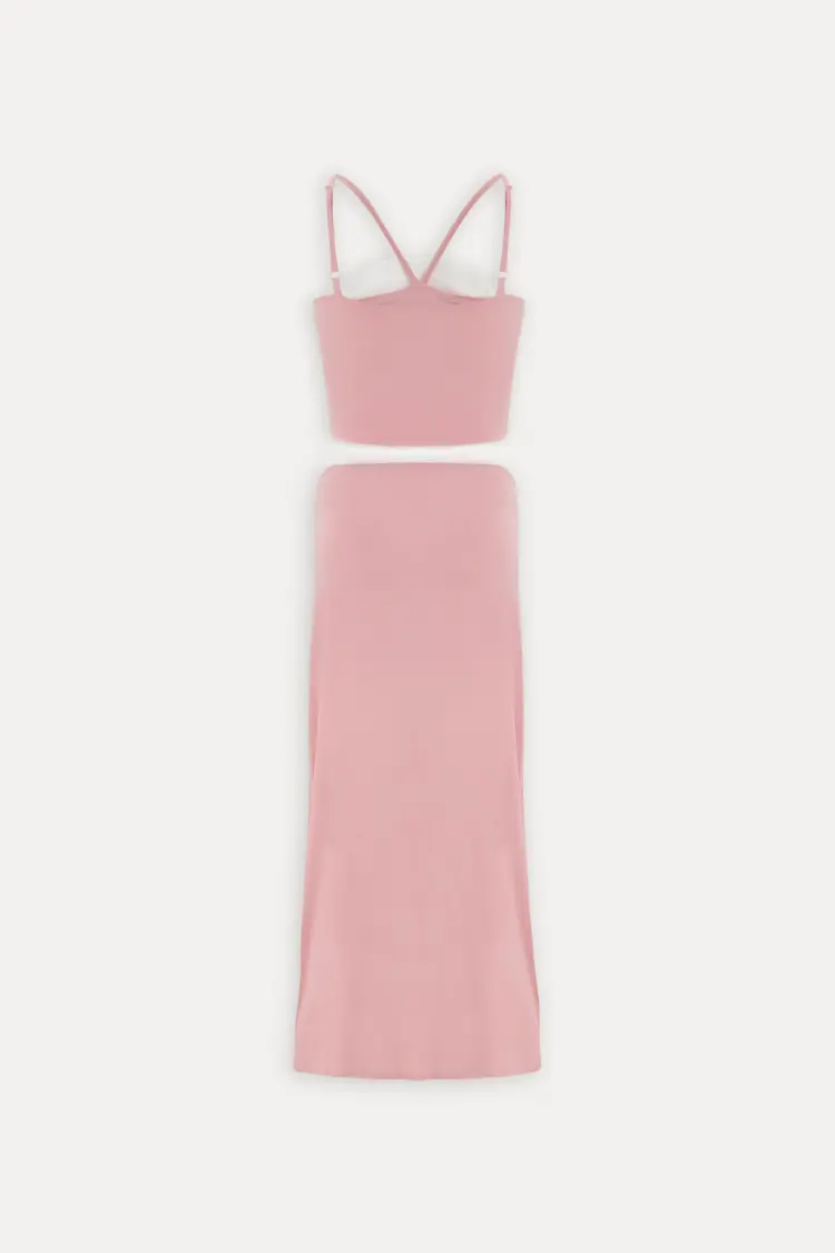 Rose Detail Skirt Suit - Powder