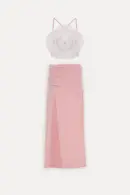Rose Detail Skirt Suit - Powder - Brand: EYYO ATELIER - Women's Clothing Wholesale - Globality Store
