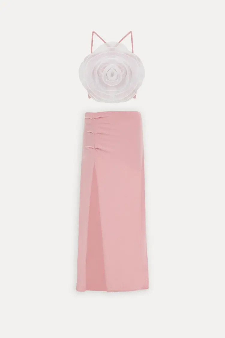 Rose Detail Skirt Suit - Powder