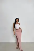 Rose Detail Skirt Suit - Powder - Brand: EYYO ATELIER - Women's Clothing Wholesale - Globality Store