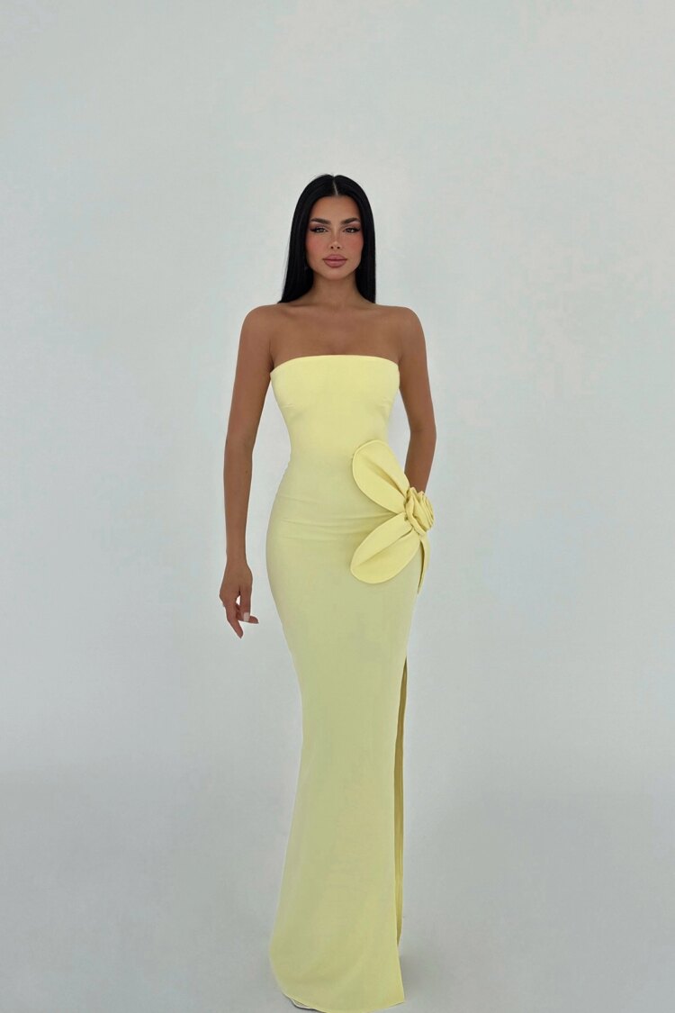 Rose Detail Strapless Dress