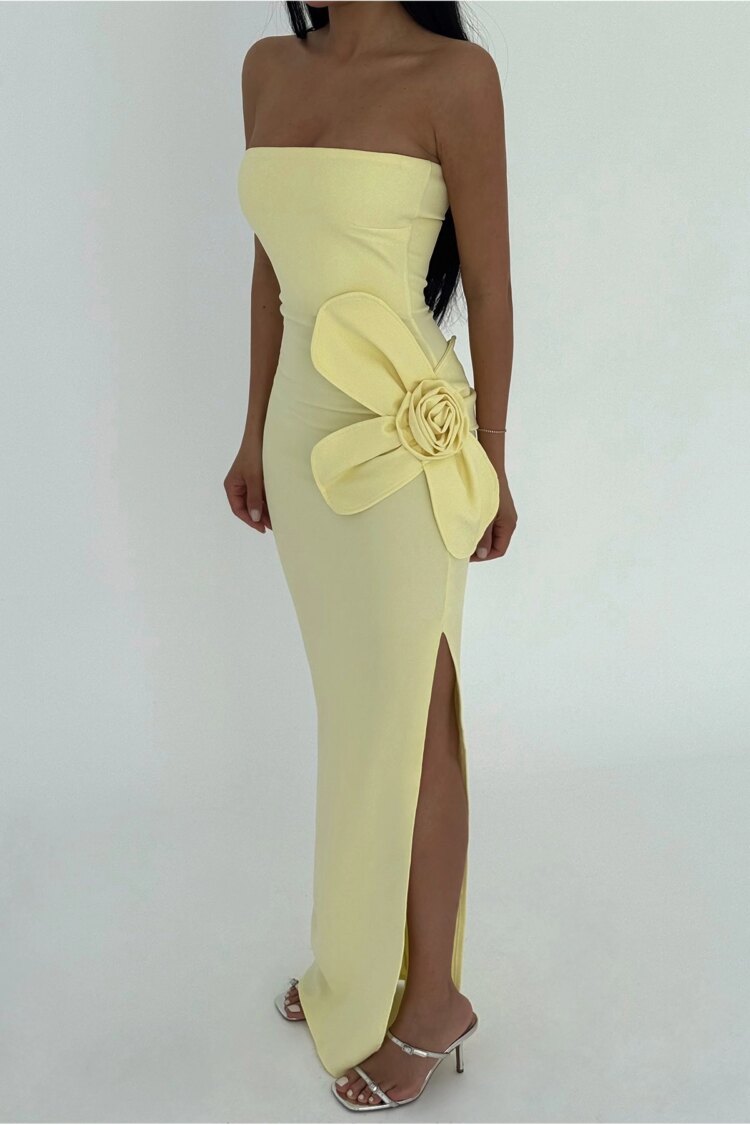 Rose Detail Strapless Dress