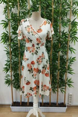Women's Short Sleeve Double Collar Patterned Suprem Short Dress - Beige - Brand: Janes - Women's Clothing Wholesale - Globality Store