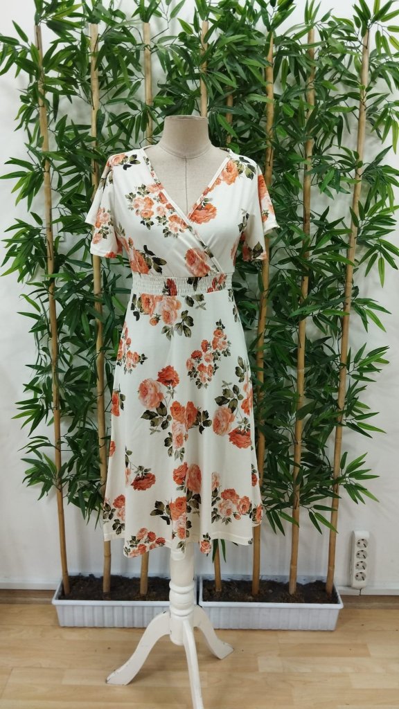 Women's Short Sleeve Double Collar Patterned Suprem Short Dress - Beige