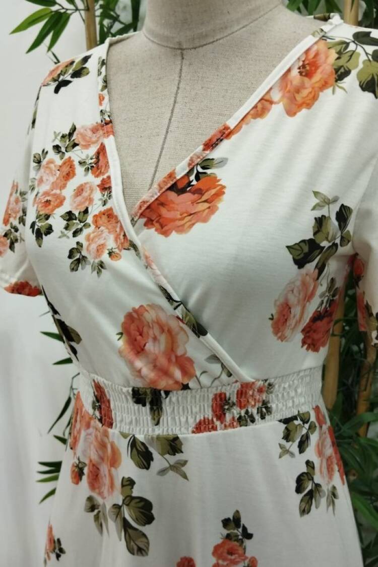 Women's Short Sleeve Double Collar Patterned Suprem Short Dress - Beige