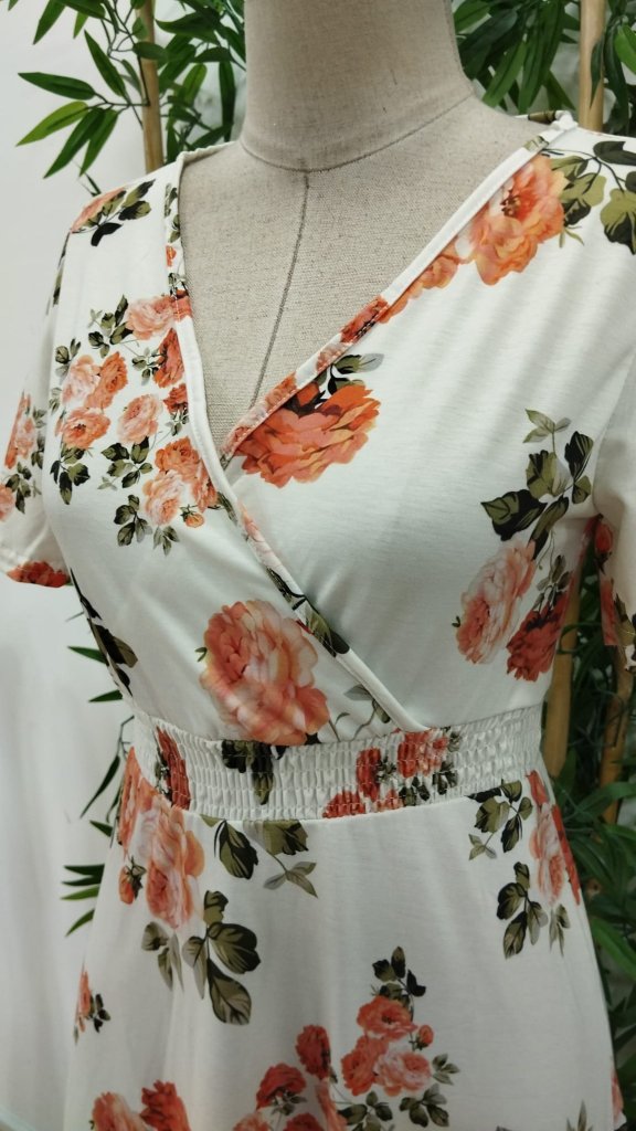 Women's Short Sleeve Double Collar Patterned Suprem Short Dress - Beige