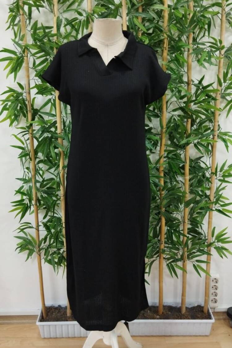 Women's Short Sleeve Collar Side Slit Thick Ribbed Camisole Dress