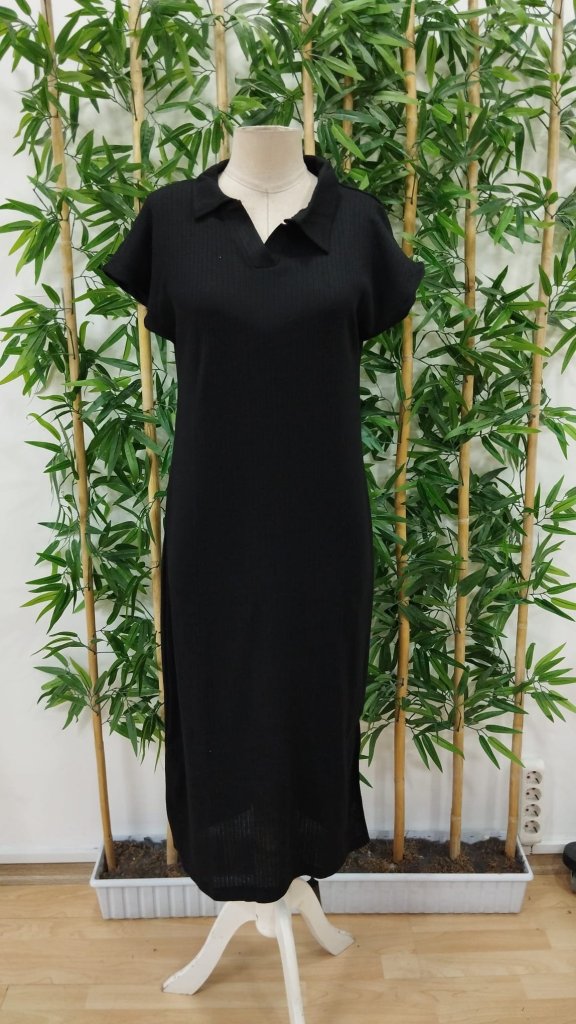 Women's Short Sleeve Collar Side Slit Thick Ribbed Camisole Dress