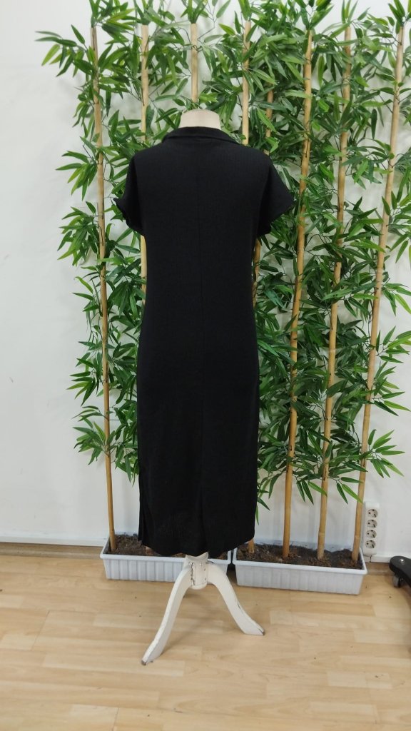 Women's Short Sleeve Collar Side Slit Thick Ribbed Camisole Dress